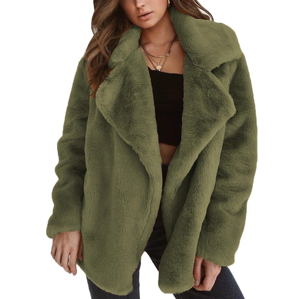 Plush Jacket Pure Color Casual Loose Long Sleeve Winter Fleece Warm Coat Outwear for Party Shopping OD Green 2XL