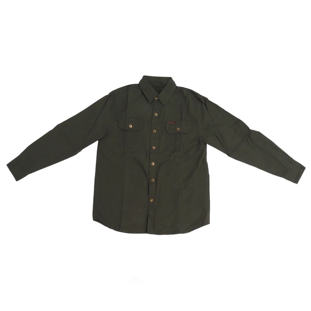 Men Long Sleeve Shirt Turn Down Collar Button Up Breathable Solid Color Casual Dress Shirt for Office Party Army Green L