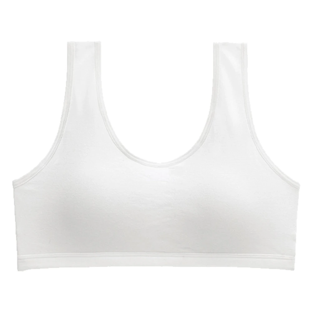 Cotton Pullover Sports Bra Comfortable Skin Friendly Light Wireless Seamless Tank Strap Bra for Girls Student White XL