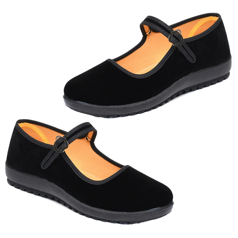 Beijing Cloth Shoes Round Toe Light Soft Sole Breathable Sturdy Clasp Tai Chi Cloth Shoes for Outing Office Black 36 EU Size(23 RU Size)