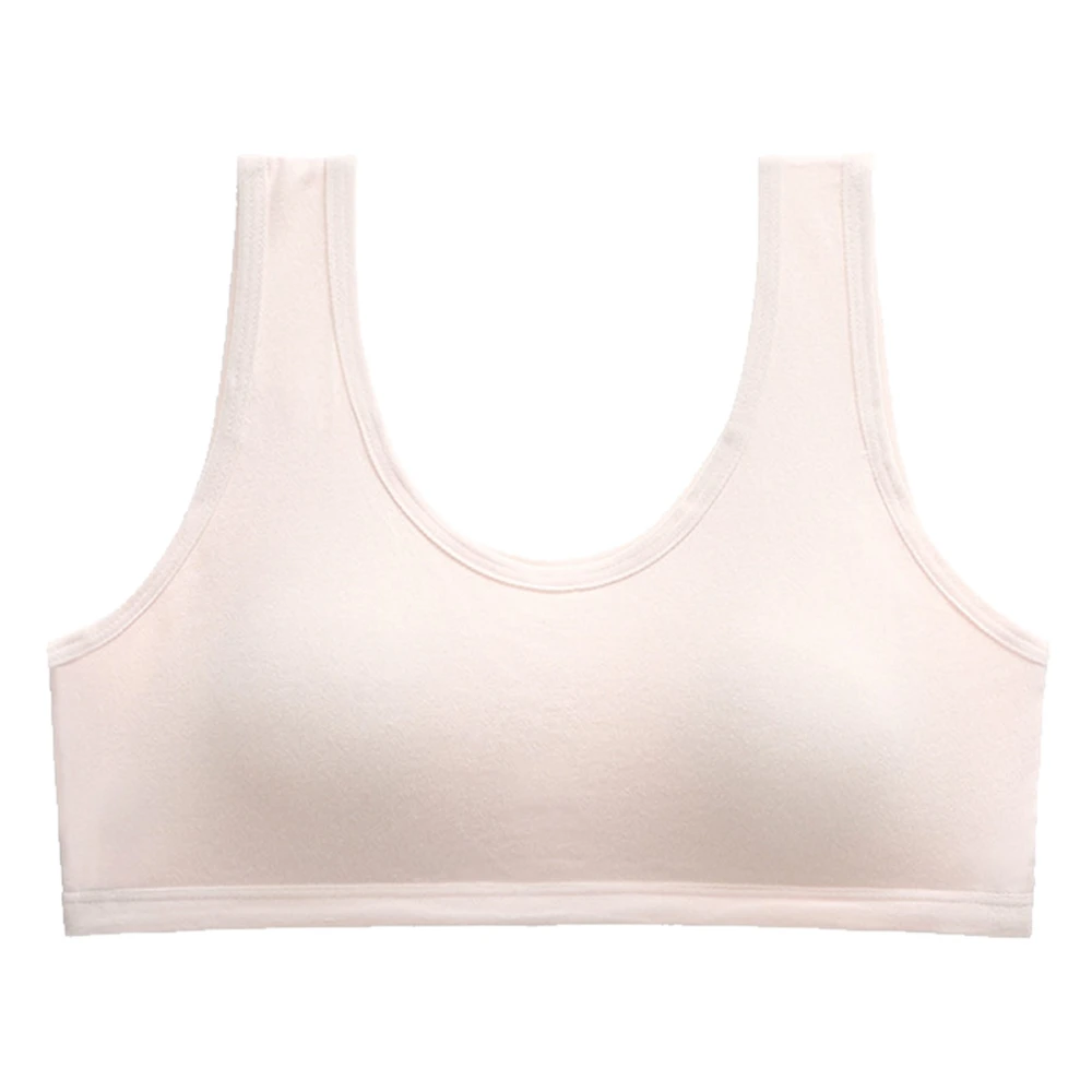 Cotton Pullover Sports Bra Comfortable Skin Friendly Light Wireless Seamless Tank Strap Bra for Girls Student Pink L