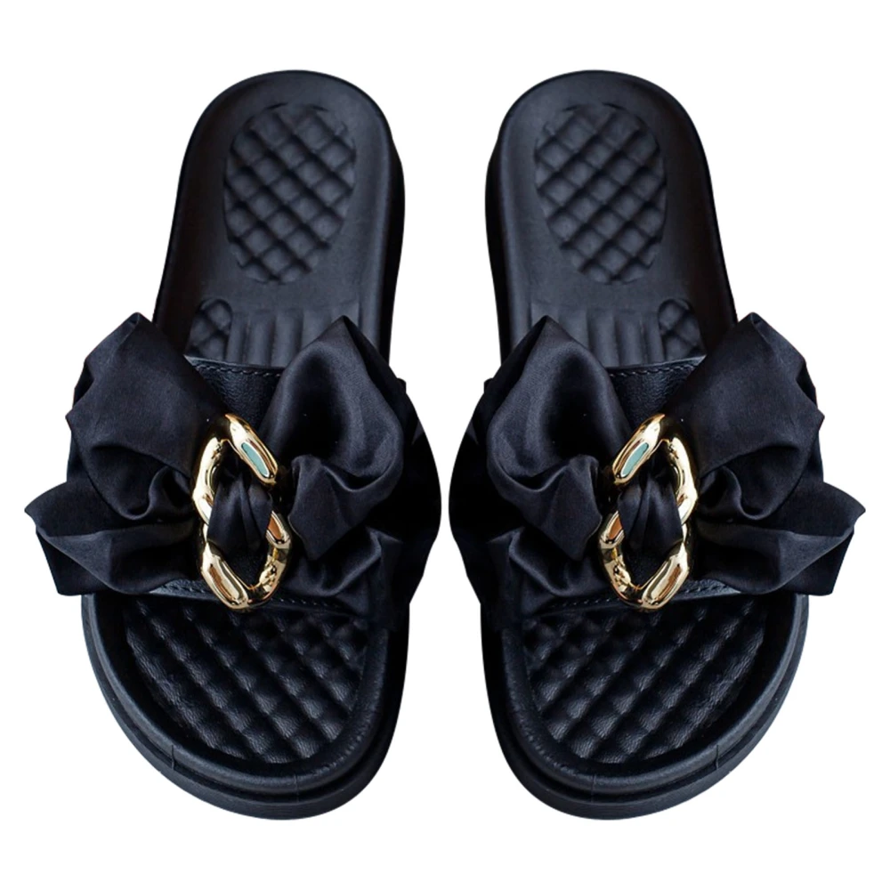 Bow Slippers Thick Soled Slip Resistant Strong Support Comfortable Sandals Slippers for Home Shopping Black 36