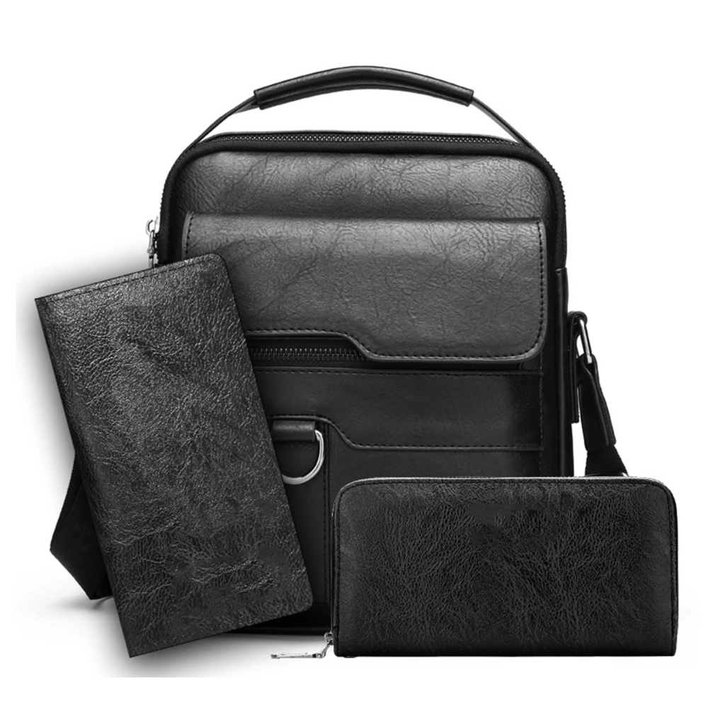 Men Bag Set PU Messenger Bag Long Wallet Handbag Set Large Capacity Bags Set for Business Trip Office Black Free Size