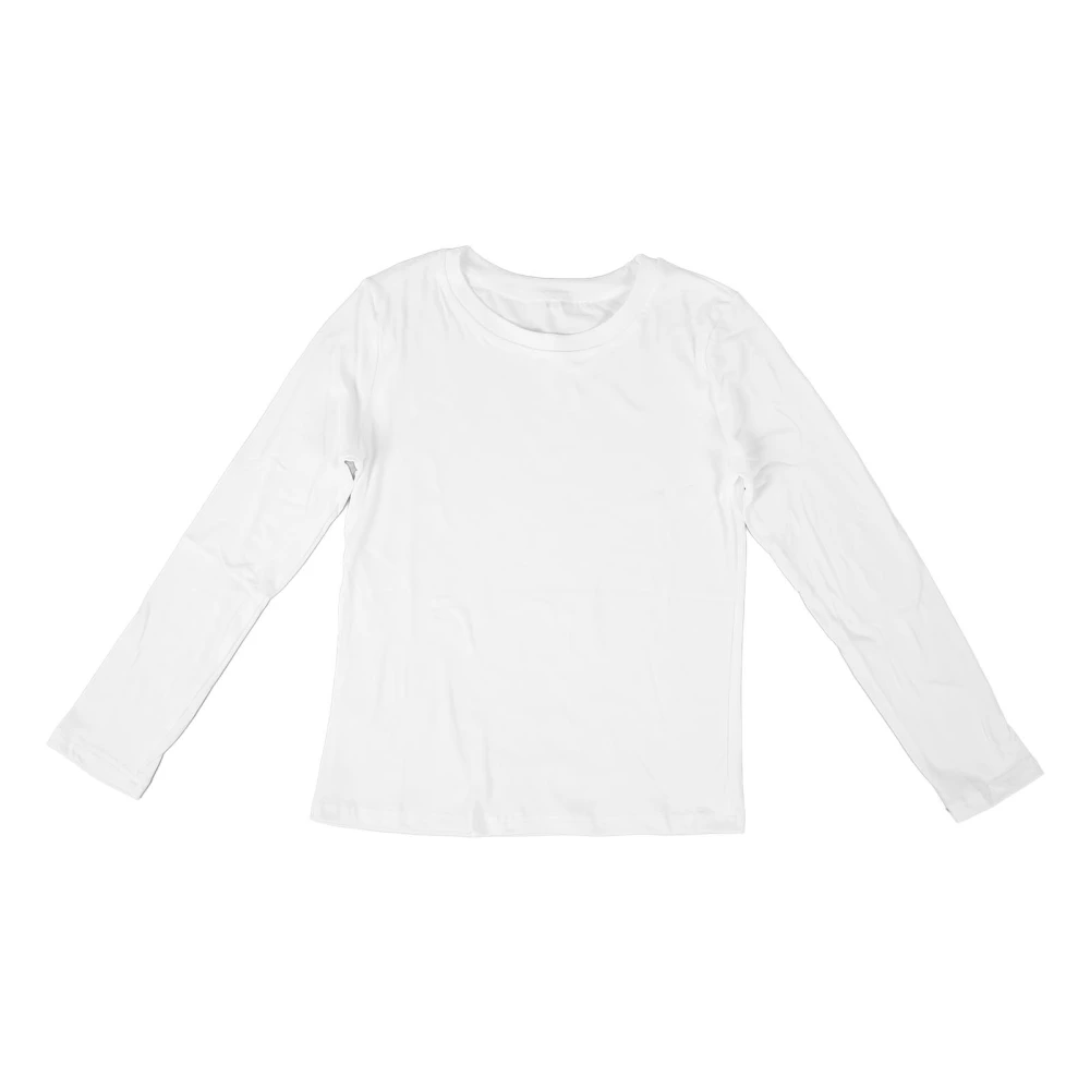 Women Long Sleeve Slim Fit T Shirt Crew Neck Stretchy Breathable Pure Color Pullover Top White 2XL