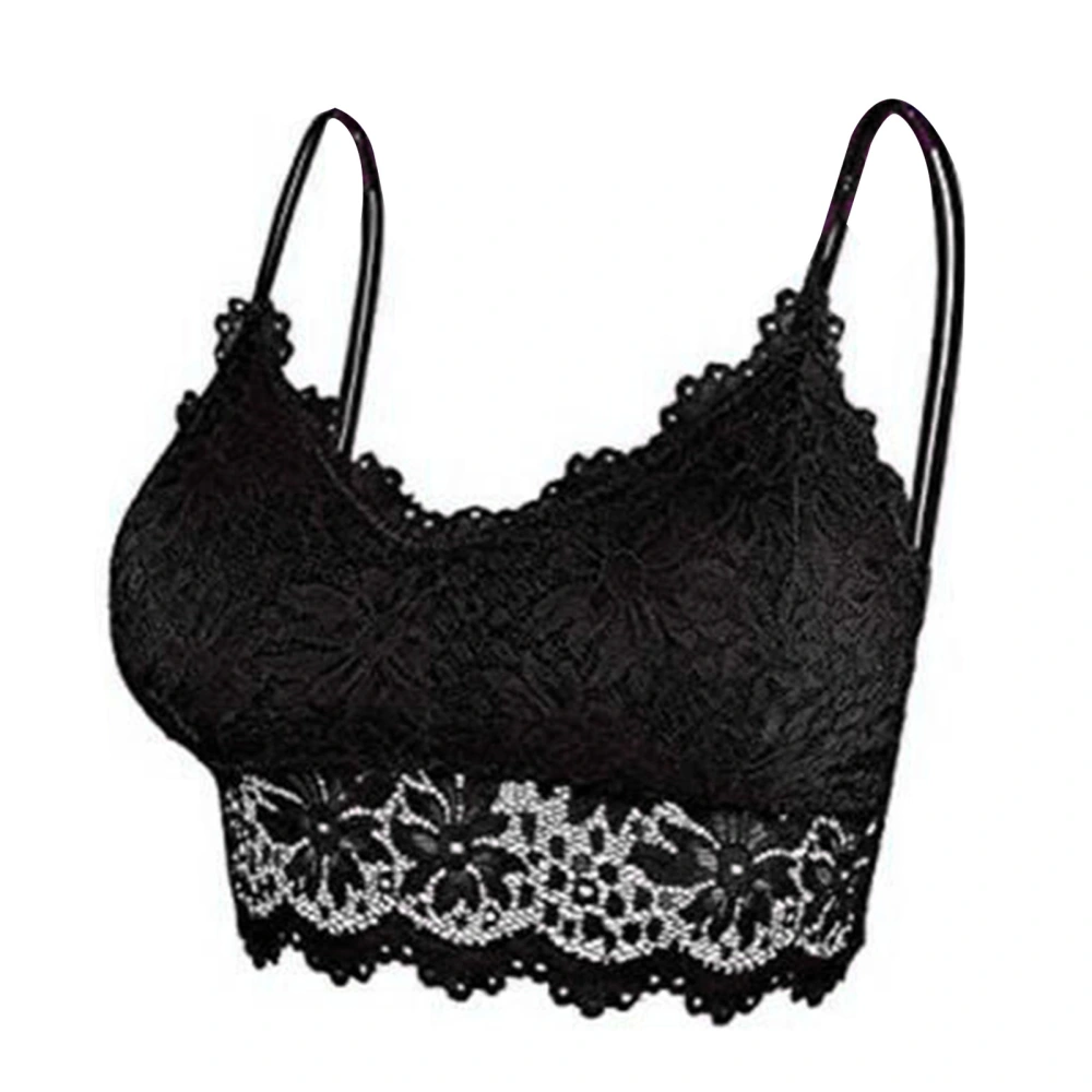 Women Lace Bra Bralette Padded Plus Size Camisole Underwear Skin Friendly Breathable Lightly Lined Bra Underwear Black M