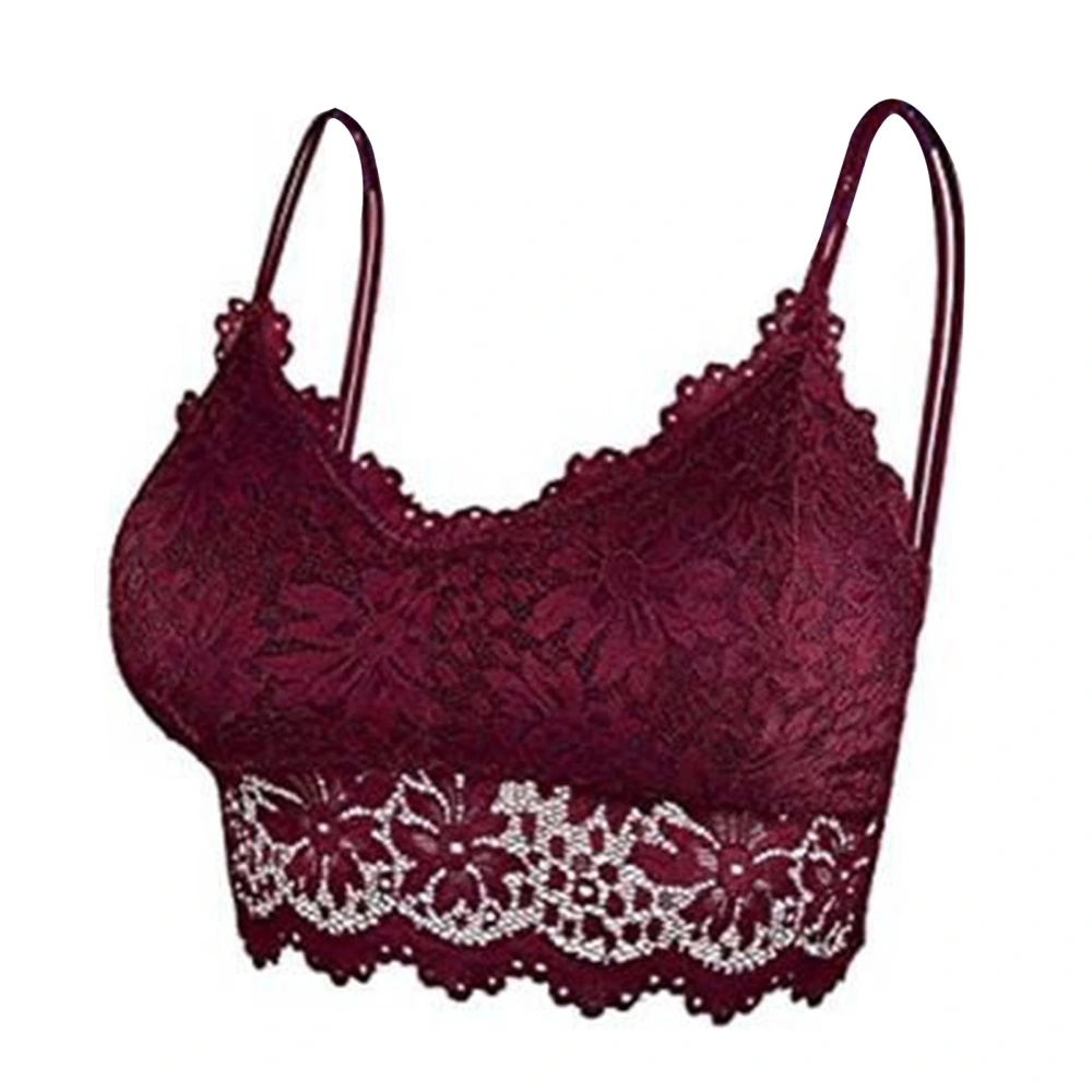 Women Lace Bra Bralette Padded Plus Size Camisole Underwear Skin Friendly Breathable Lightly Lined Bra Underwear Wine Red L