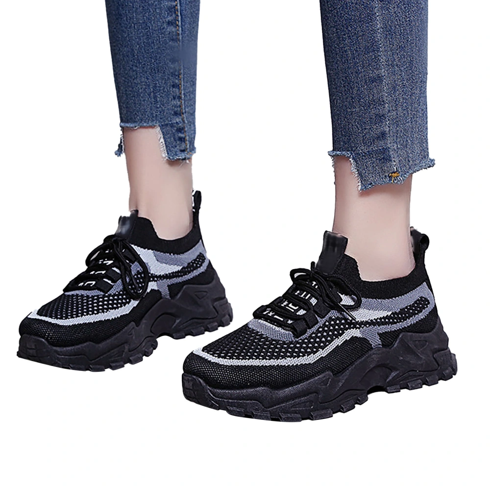 Thick Soles Sneakers Casual Style Cushioning Strong Support Comfortable Sports Running Shoes for Walking Hiking Black 36