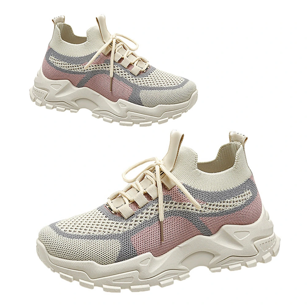 Thick Soles Sneakers Casual Style Cushioning Strong Support Comfortable Sports Running Shoes for Walking Hiking Beige 37