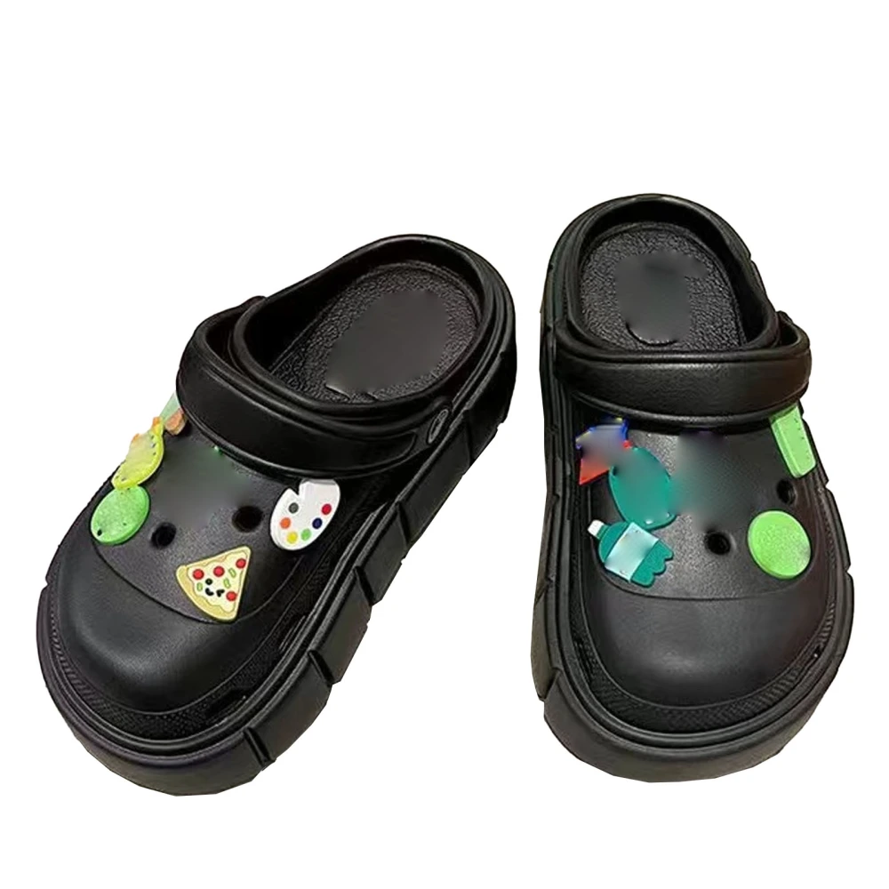 Women Platform Sandals Summer Cartoon Soft Stylish Anti Slip Sandals Shoes for Beach Black 38‑39