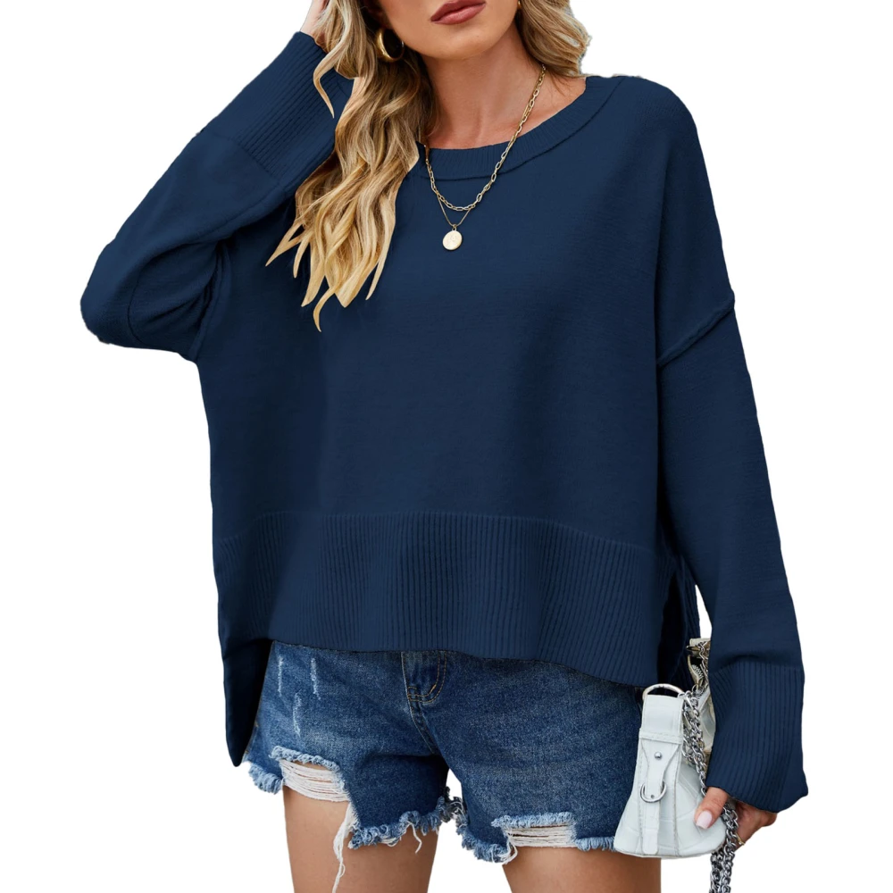 Flare Sleeve Top Women Bell Trumpet Sleeves Soft Skin Friendly Loose Breathable Round Neck for Girls Navy Blue M