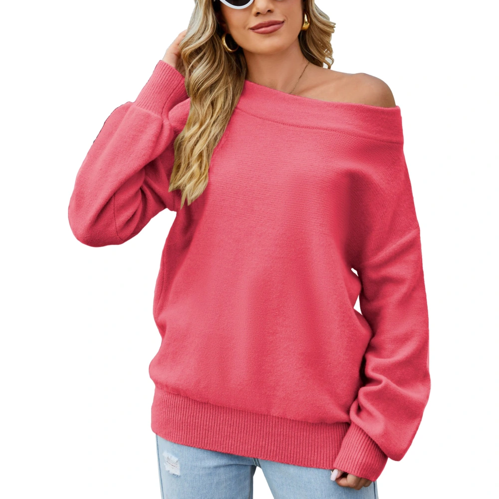 Women Drop Shoulder Sleeve Loose Blouse Drop Shoulder Long Sleeve Top Pure Color Soft Casual Pullover Blouse Vivid Red XL