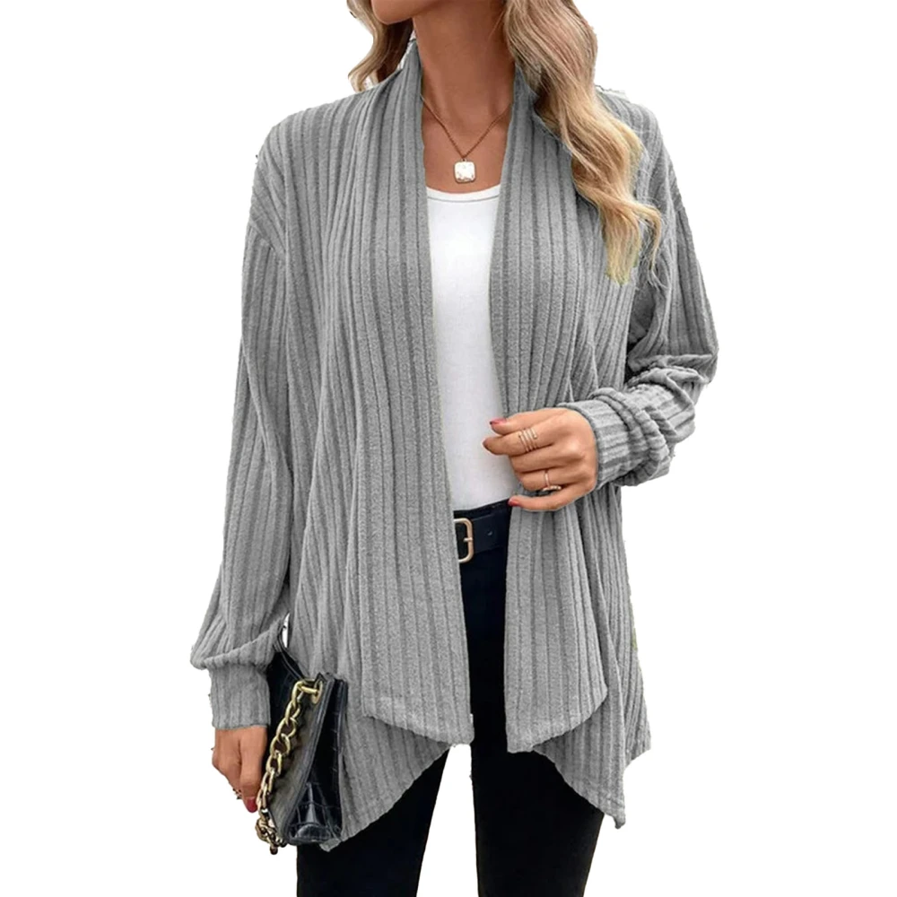 Women Knitted Open Front Coat Long Sleeves Loose Fitting Casual Sweater Jacket for Autumn Light Gray XXL