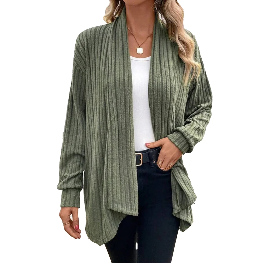 Women Knitted Open Front Coat Long Sleeves Loose Fitting Casual Sweater Jacket for Autumn OD Green M