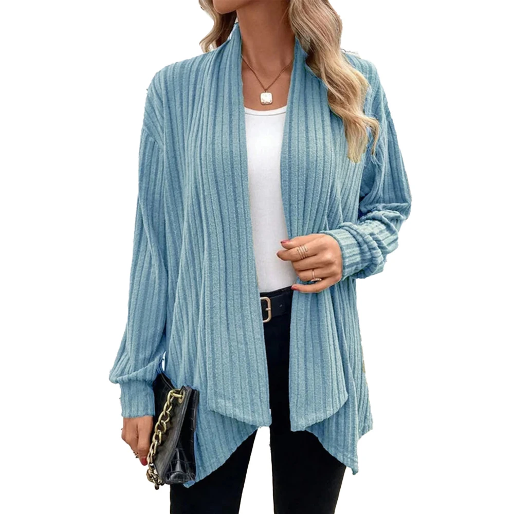 Women Knitted Open Front Coat Long Sleeves Loose Fitting Casual Sweater Jacket for Autumn Light Blue S