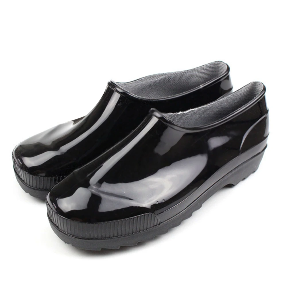 Women Fashionable Elegant Short Rain Shoes PVC Waterproof Slip On Rain Shoes for Camping Gardening Black 38