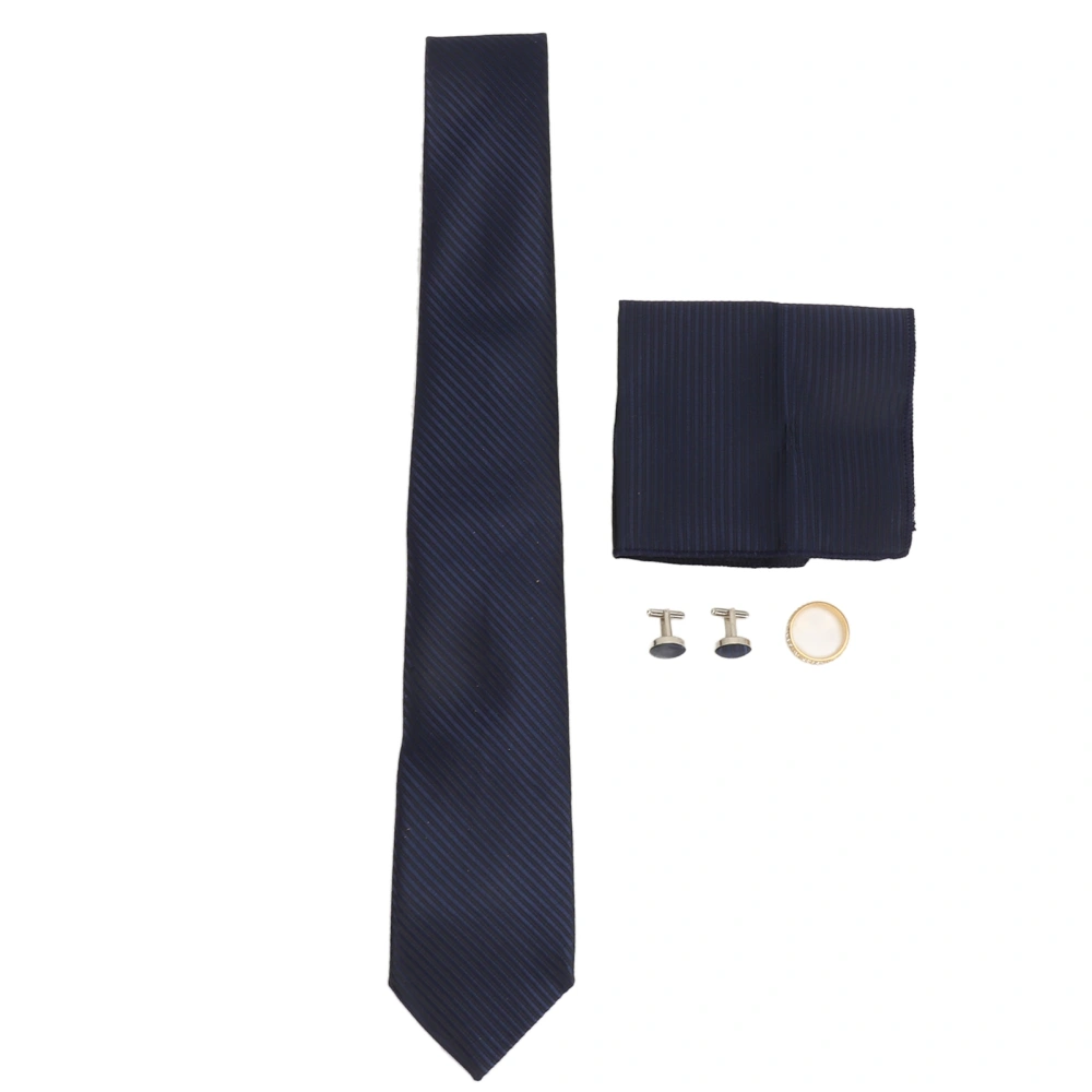 8cm Men Necktie Set Blue Gold Ring Stylish Comfortable Skin Friendly with Cufflinks Handkerchief for Business Work Party