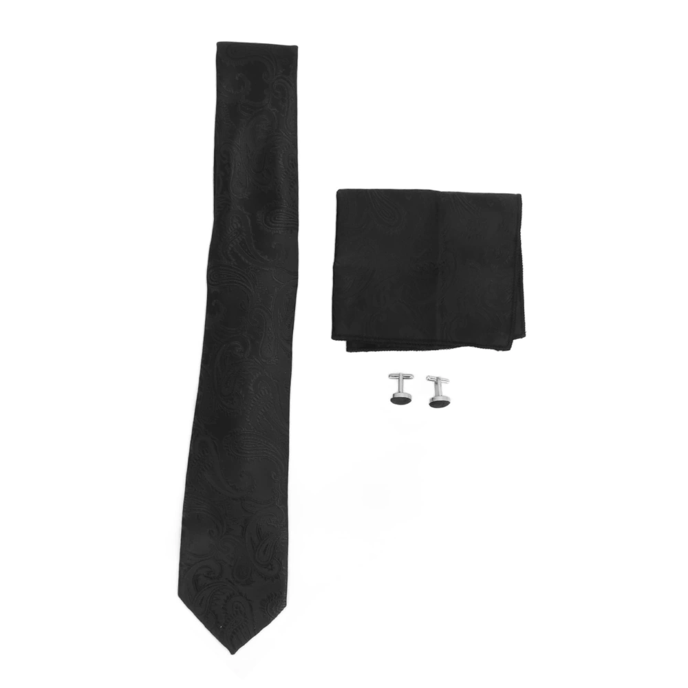 Men Tie Cufflinks Set Classic Necktie Pocket Handkerchief Kit with Gift Box for Formal Business Wedding Black