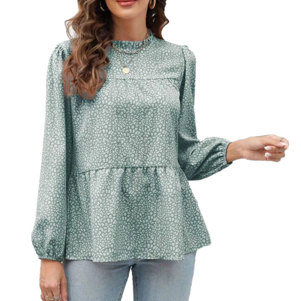 Women Long Sleeve Top Round Neck Casual Fashionable Lantern Sleeve Blouse for Home Daily Office Green XXL