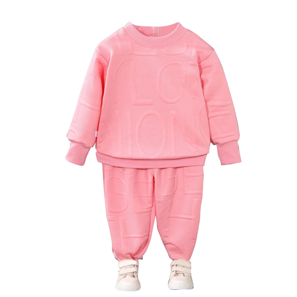 Baby Casual Sweatshirt Outfits 2 Piece Letter Print Sweatsuit Round Neck Long Sleeve Sweatshirt Elastic Waist Long Pants Set Pink 130cm