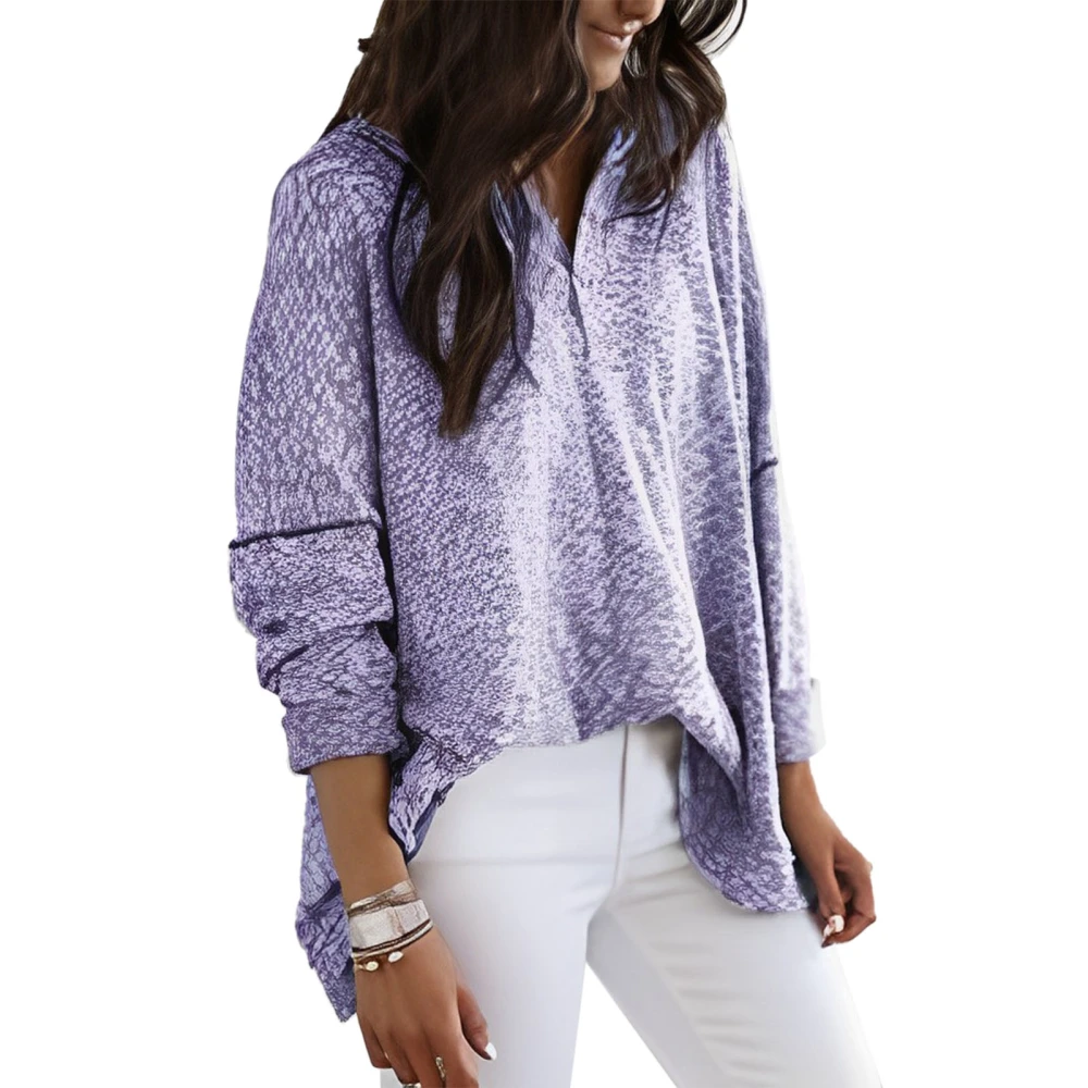 Women Knit Top Button Down Long Sleeve V Neck Casual Loose Women Casual Knitwear for Party Travel Office Light Purple XL