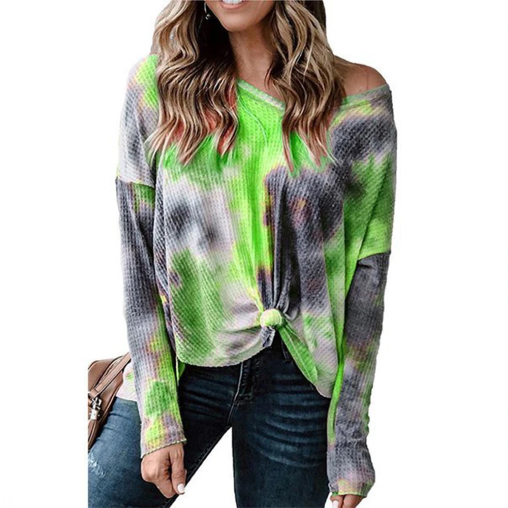 Women Tie Dye Long Sleeve Shirt Fashion Casual Loose Twisted Knot Women V Neck Long Sleeve Tops for Daily Party Shopping Green XXL