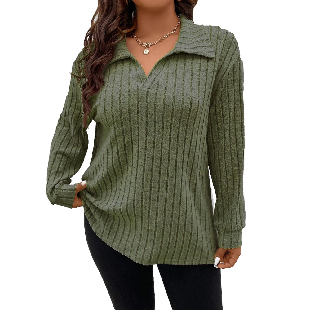 Women Long Sleeve Blouse Pit Strip V Neck Pure Color Casual Loose Top for Shopping Office Party OD Green XXXXXL