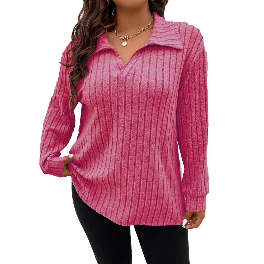 Women Long Sleeve Blouse Pit Strip V Neck Pure Color Casual Loose Top for Shopping Office Party Pink XXXXXL