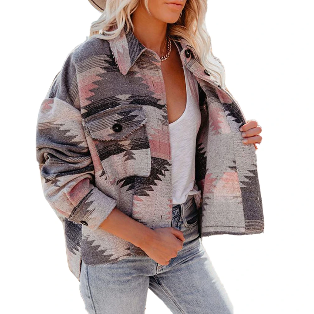 Single Breasted Women Jacket Multicolor Stitching Pocket Long Sleeve Vintage Women Jacket Pink XXL