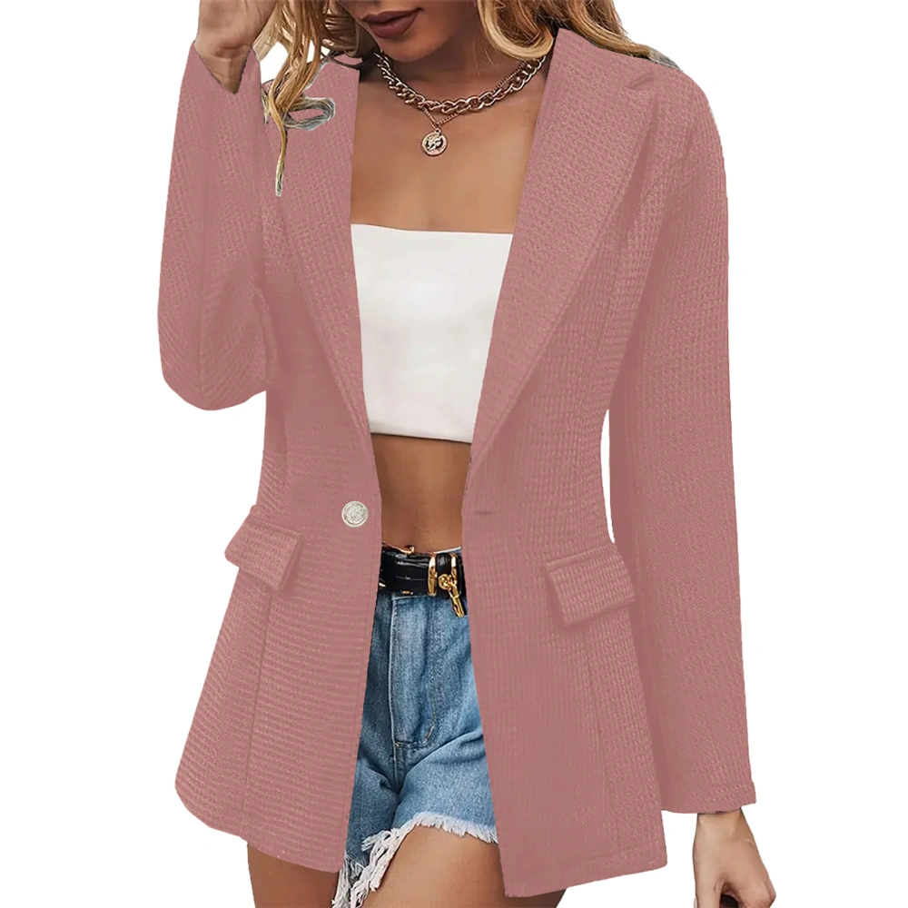 Women Suit Jacket with One Button Long Sleeve Pure Color Women Work Suit Outwear for Business Work Outdoor Pale Pinkish Grey S