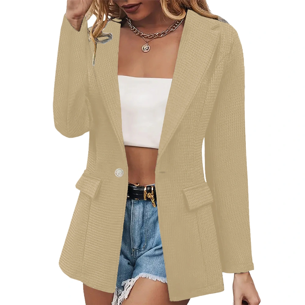 Women Suit Jacket with One Button Long Sleeve Pure Color Women Work Suit Outwear for Business Work Outdoor Khaki XL