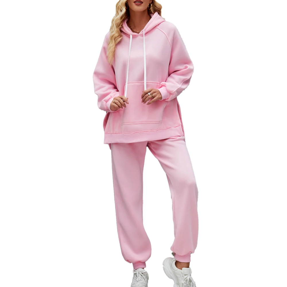 Women Hoodie Sweatsuit Casual Fashion Loose Two Piece Long Sleeve Hoodie Long Pants Suit for Outdoor Party Pink M