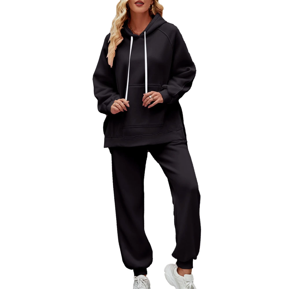 Women Hoodie Sweatsuit Casual Fashion Loose Two Piece Long Sleeve Hoodie Long Pants Suit for Outdoor Party Black XL