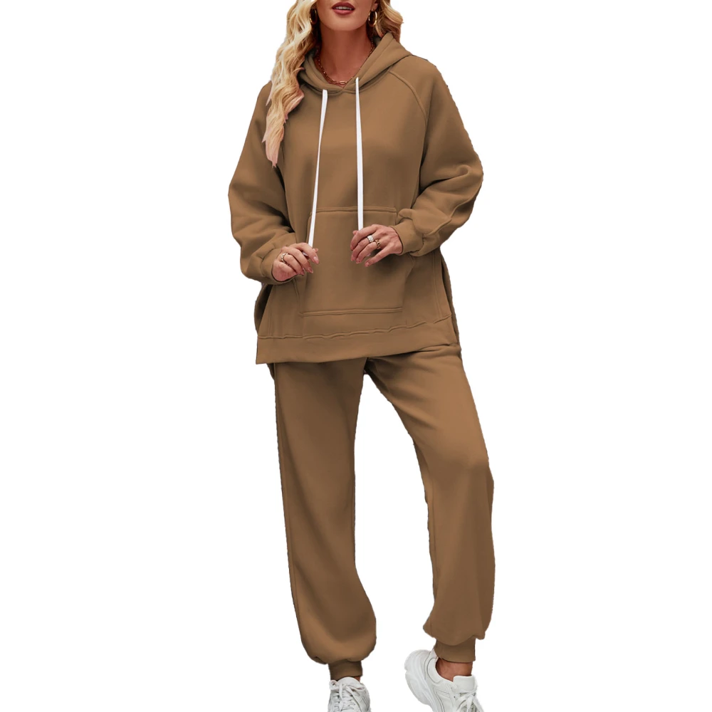 Women Hoodie Sweatsuit Casual Fashion Loose Two Piece Long Sleeve Hoodie Long Pants Suit for Outdoor Party Dark Coffee L