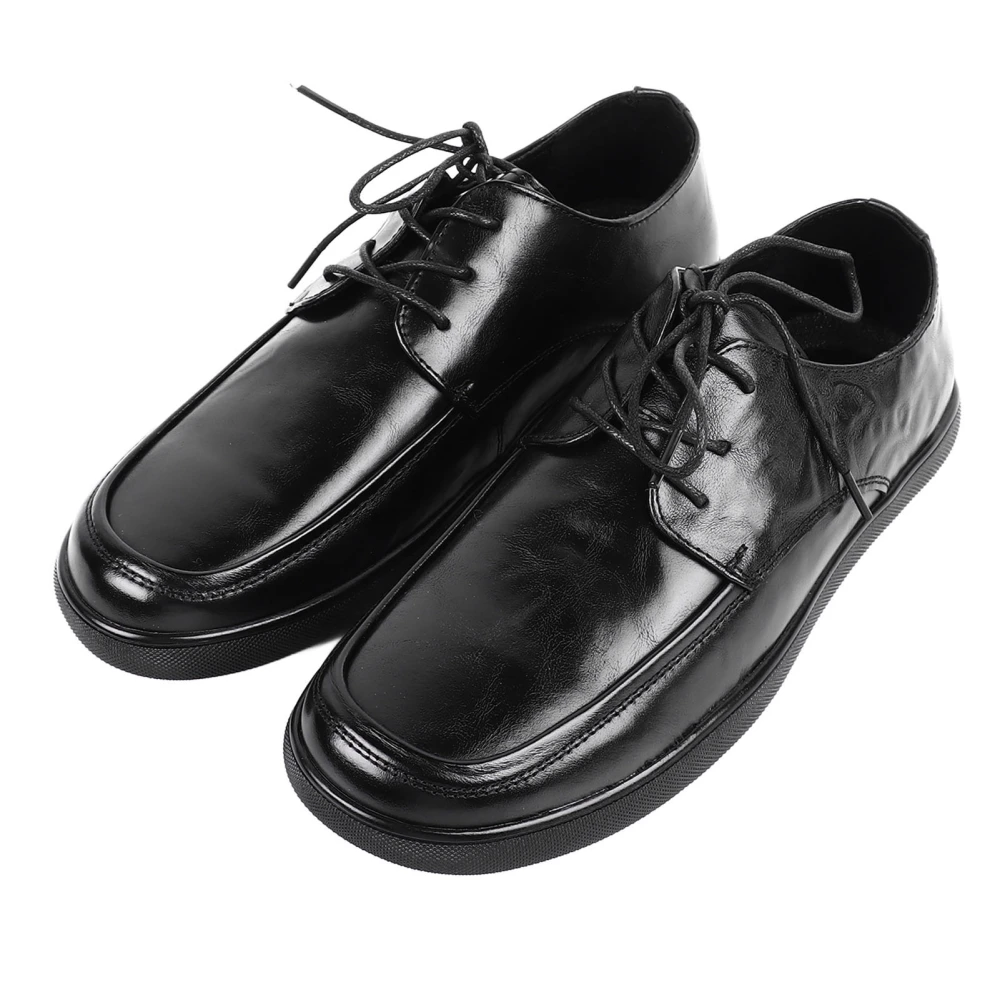 Men PU Leather Shoes Lace Up Round Head Low Cut Flat Comfortable Breathable Dress Shoes Black 40