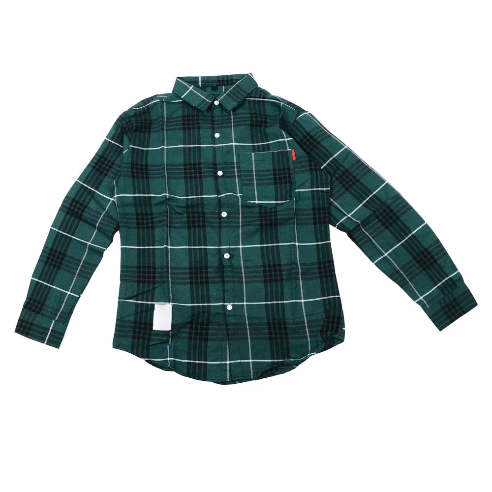 Men Plaid Shirt Loose Plaid Pocket Long Sleeve Dress Shirt Turn Down Collar Soft Breathable All Match Top Green L 110.2‑126.8lb