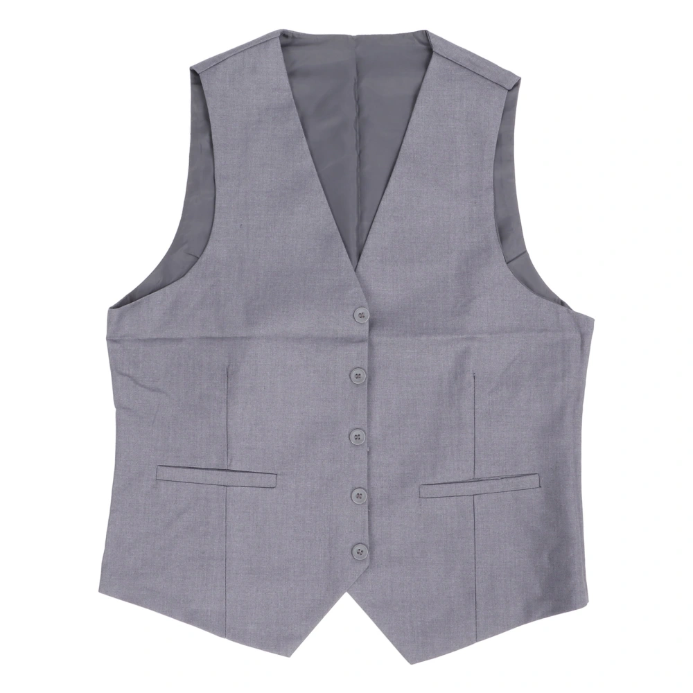 Men Suit Vest Casual Dress Waistcoat Sleeveless Breathable Pocket Soft Formal Waistcoat Vest for Business Meeting Wedding Grey M