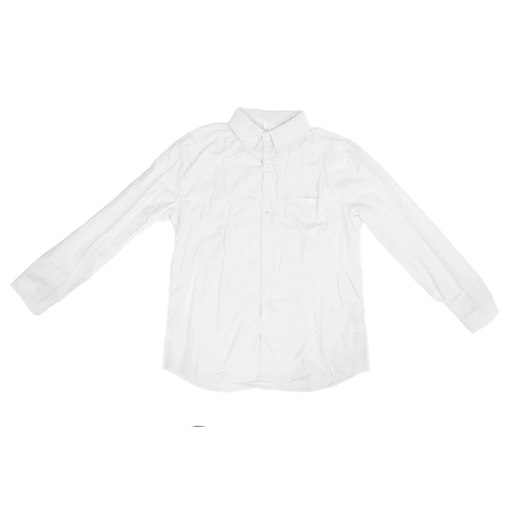 Men Long Sleeve Regular Fit Shirt Turn Down Collar Breathable Dress Shirt for Business Office White XL