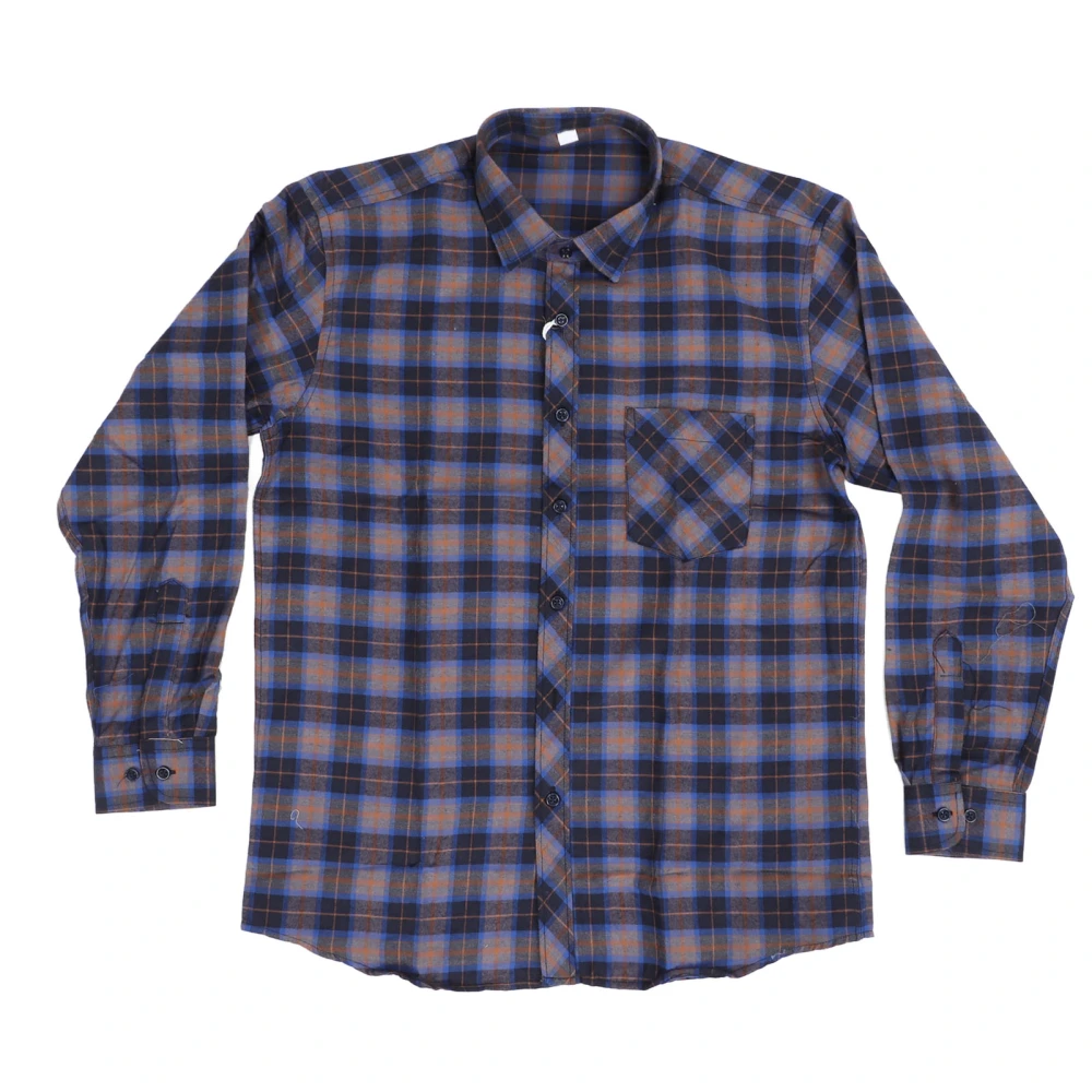 Men Long Sleeve Plaid Shirt with Chest Pockets Cozy Loose Fit Breathable Casual Shirt Blue L