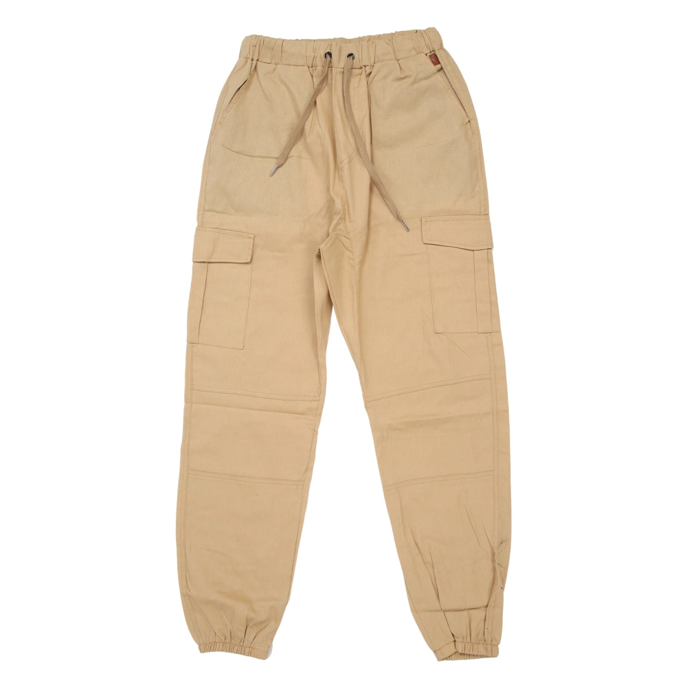 Men Casual Trousers Loose Fitted Cuffed Long Man Multi Pockets Trousers for Sports Fitness Khaki M