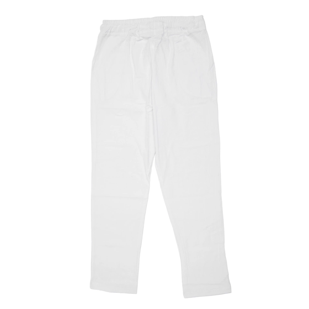 Men Casual Long Pants Cotton Linen Pure Color Breathable Loose Basic Leisure Soft LinenSummer Sports Pants White M