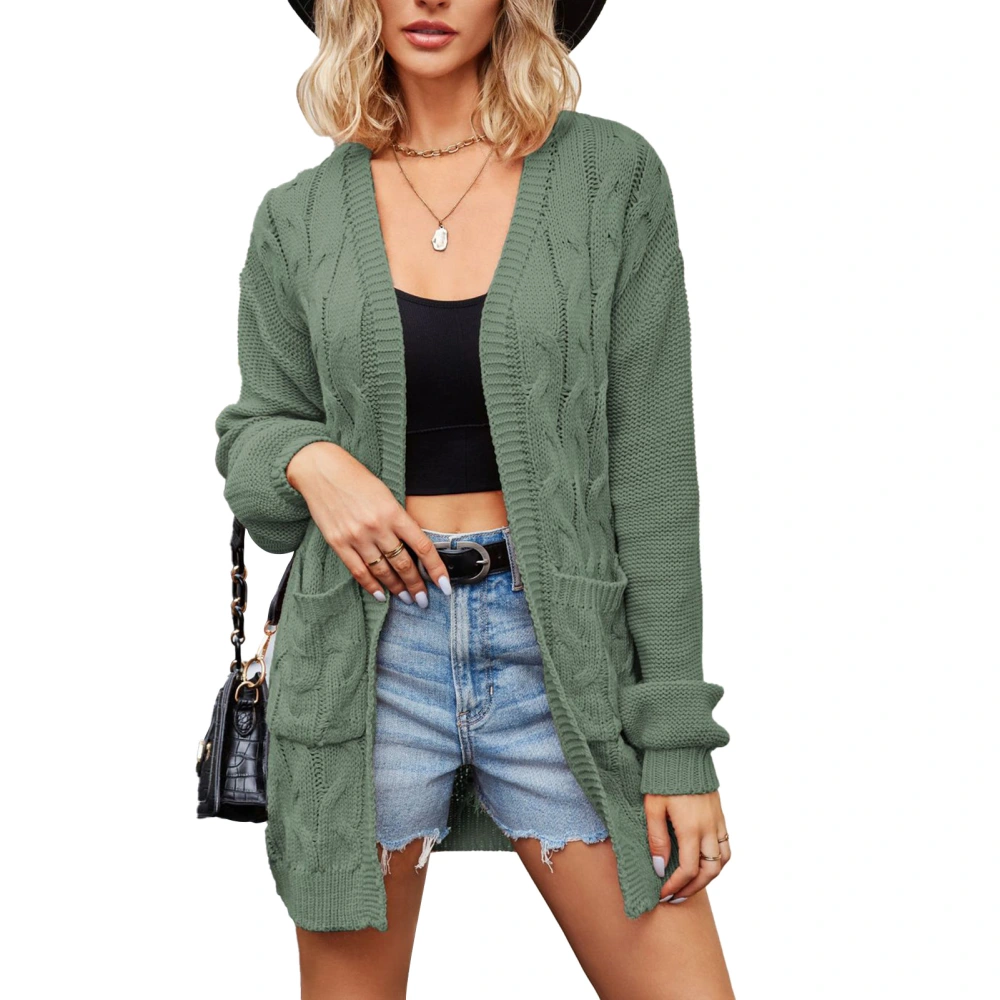 Women Long Sweater Jacket Casual Loose Fashion Cable Knit Sweater Coat with Pockets for Daily Life Green L