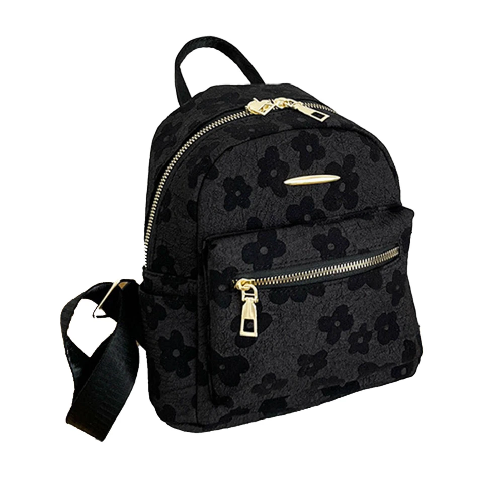 Floral Printed Canvas Backpack Large Capacity Fashionable Multi Functional Canvas Backpack Black Free Size