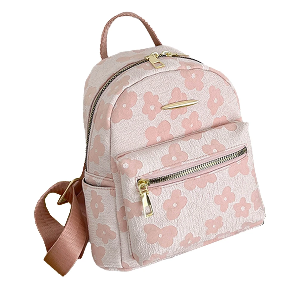 Floral Printed Canvas Backpack Large Capacity Fashionable Multi Functional Canvas Backpack Pink Free Size