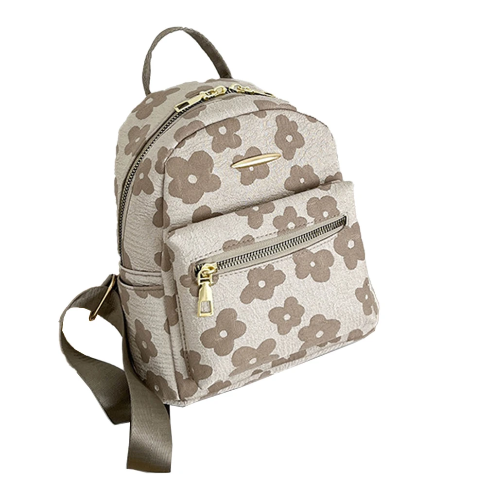 Floral Printed Canvas Backpack Large Capacity Fashionable Multi Functional Canvas Backpack Khaki Free Size