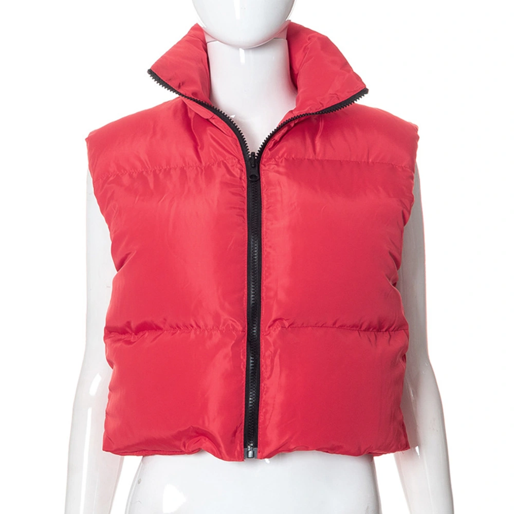 Women Reversible Short Puffer Vest Casual Sleeveless Stand Collar Zip Up Padded Coat Outerwear Red M