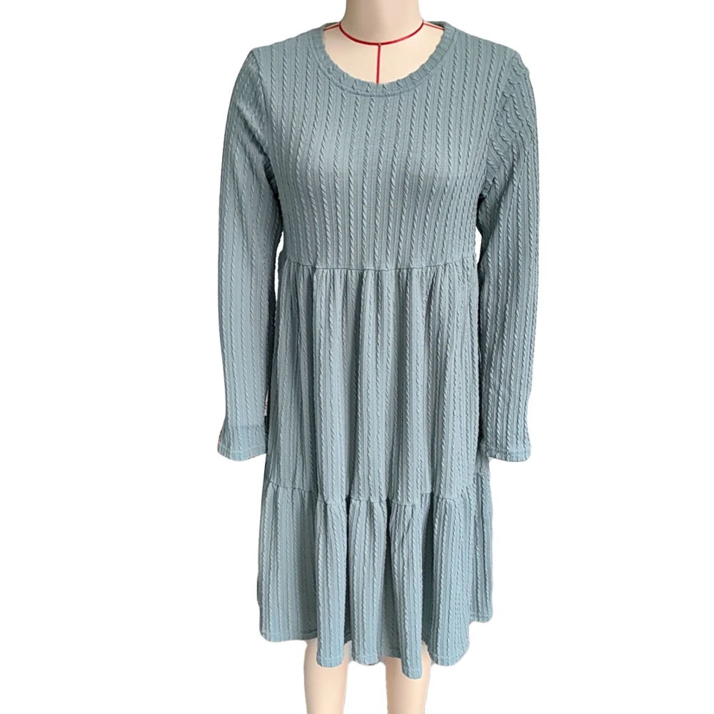 Maternity Dress Round Neck Long Sleeve Ruffle Hem Twist Texture Pure Color Women Dress Green L