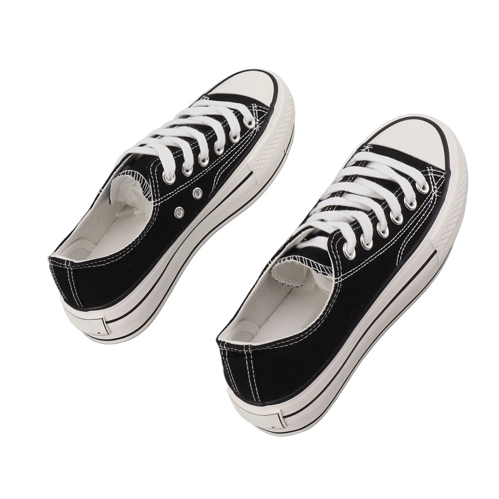 Canvas Shoes Thick Bottom Inner Elevating Fashionable Comfortable Casual Versatile Sneakers for Walking Black White 39