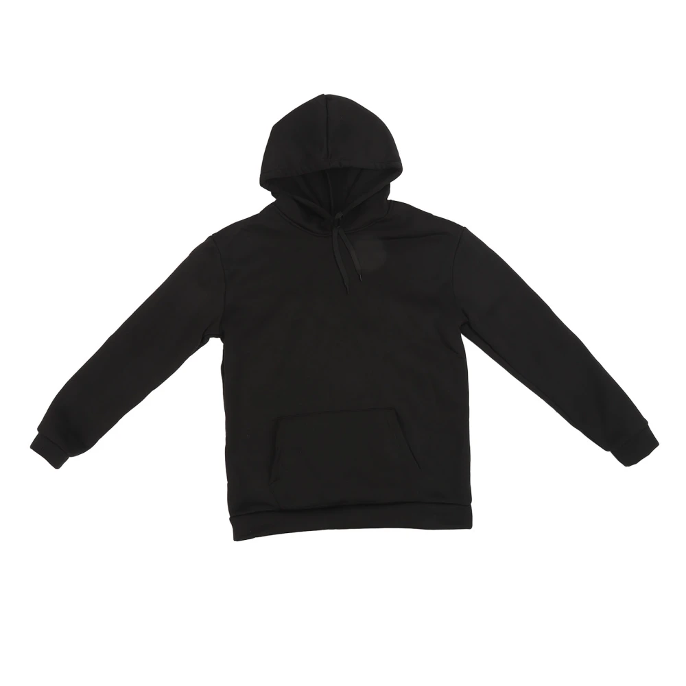 Long Sleeve Pullover Hoodie Solid Color Casual Loose Fit Hooded Sweatshirt Oversized Top for Man Woman Black XL