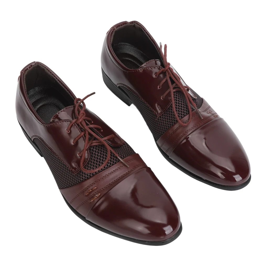 Business Formal Dress Shoes Lace Up Leisure PU Leather Men Casual Dress Shoes for Daily Life Burgundy 43