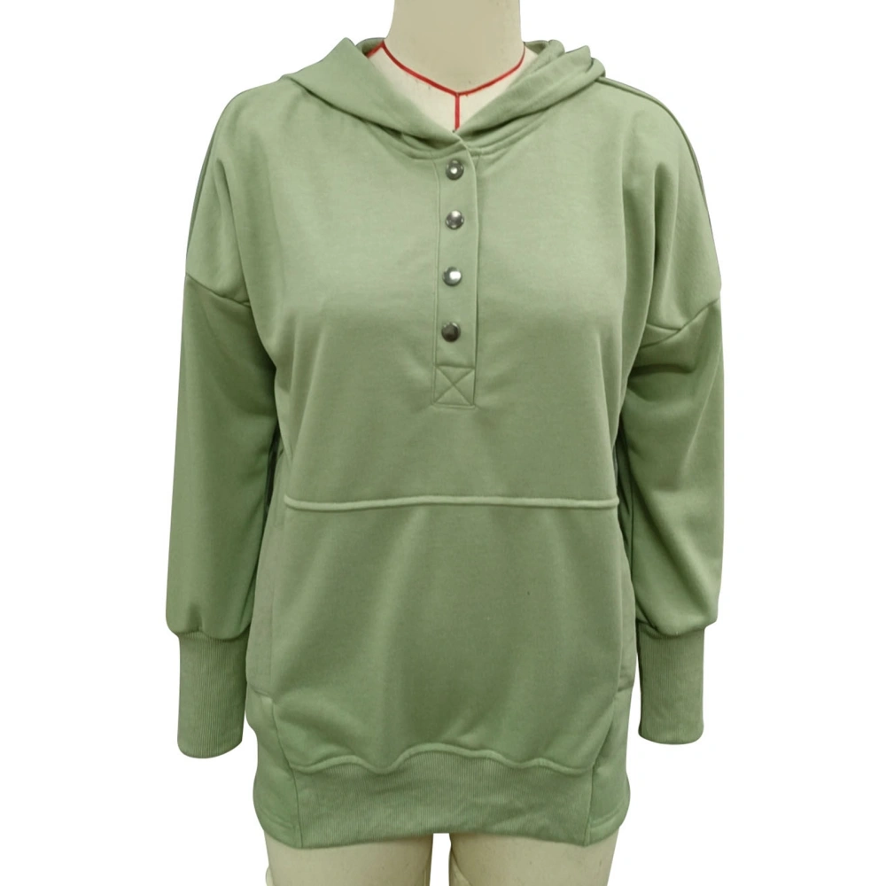 Women Casual Hoodies Pullover Plain Color Button Front Long Sleeve Sweatshirt for Daily Life Light Green M